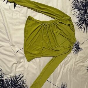 SHEIN Lime/Chartreuse Green Long Sleeve Asymmetrical Blouse